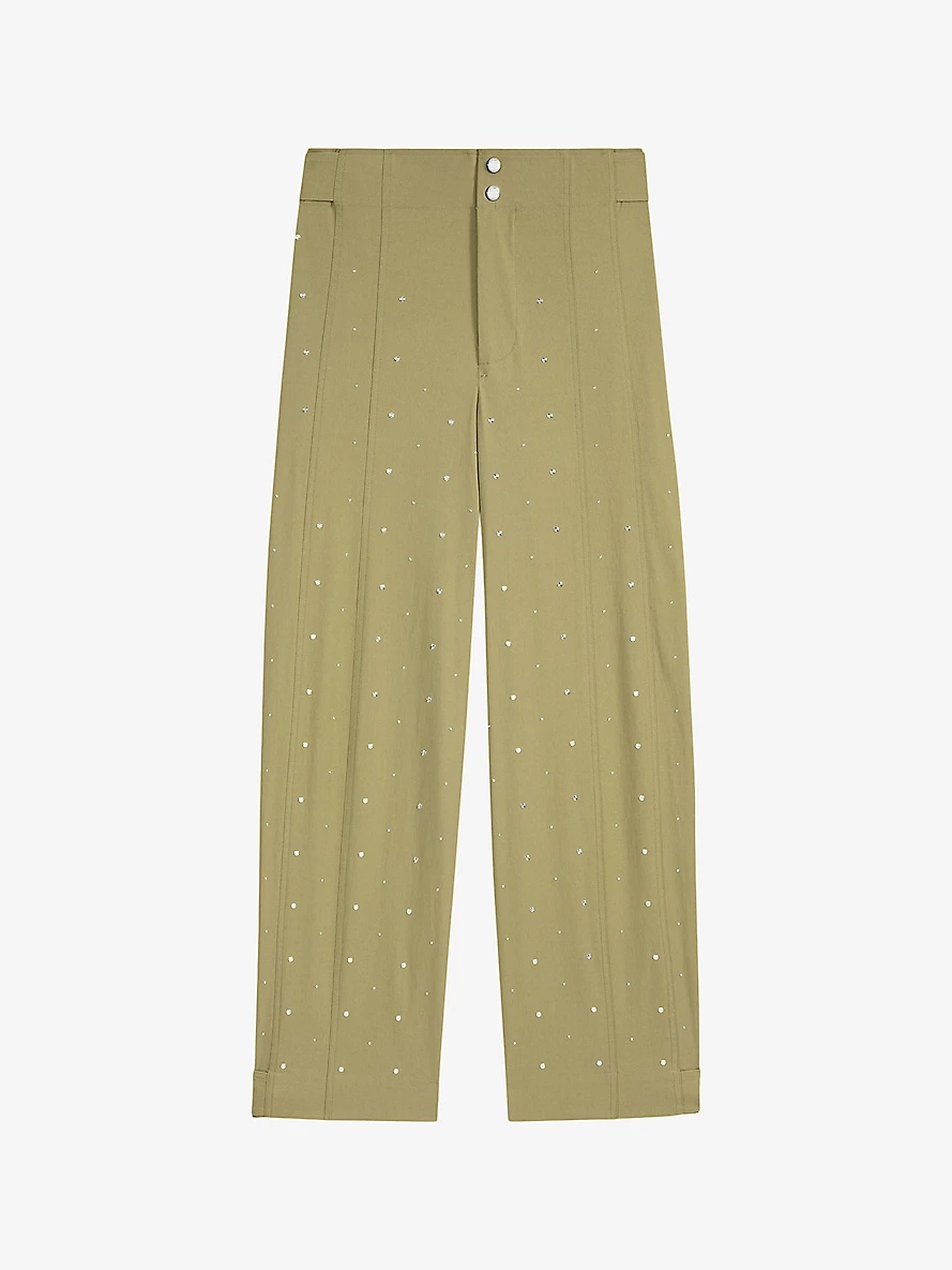 Stud-embellished relaxed-fit stretch-cotton trousers - 1