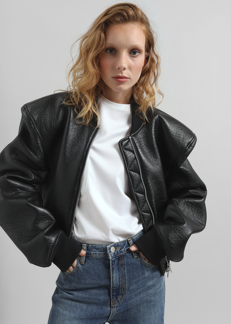 Glane Faux Leather Bomber Jacket - Black 7