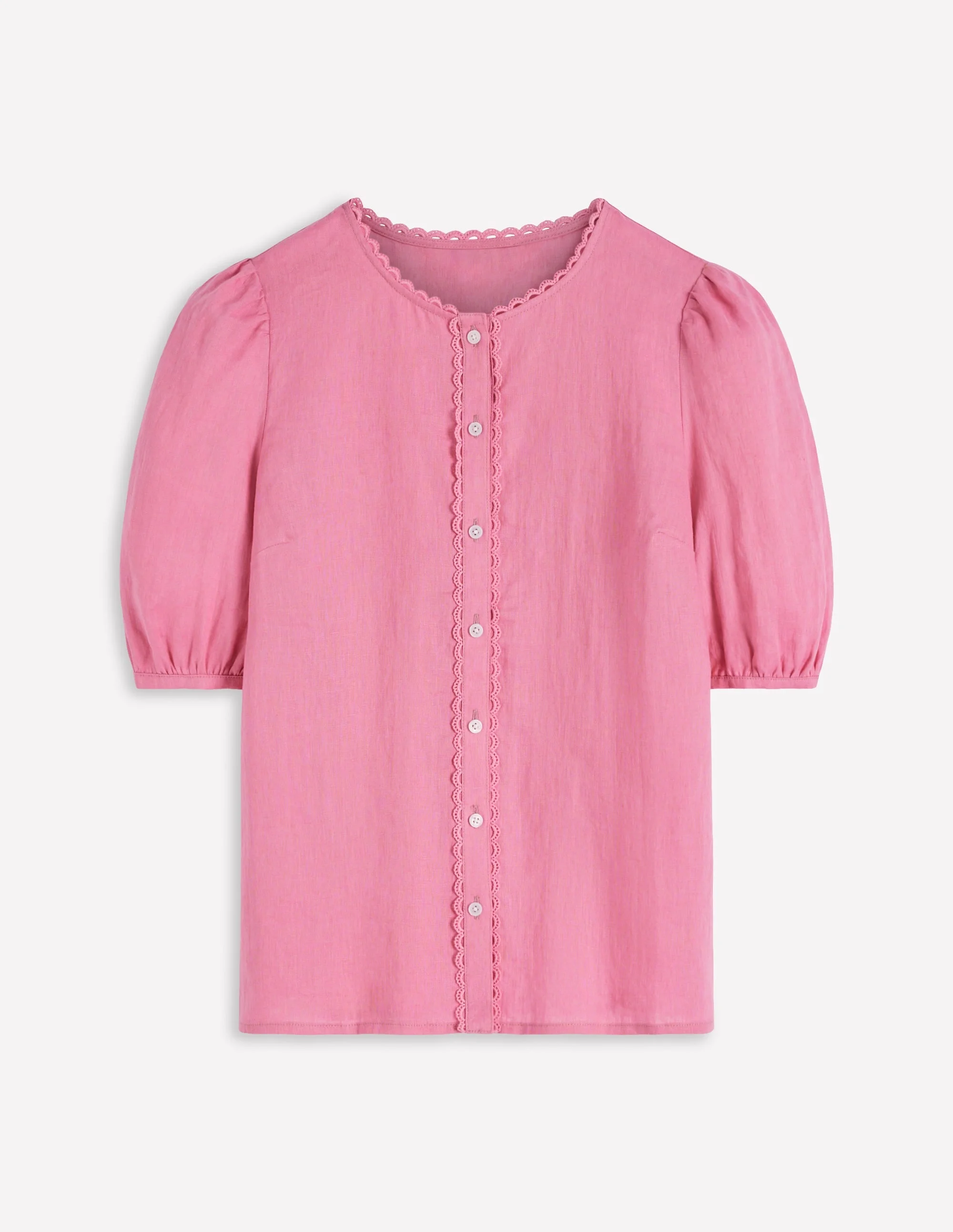 Leah Short Sleeve Linen Top-Pink Parfait - 1
