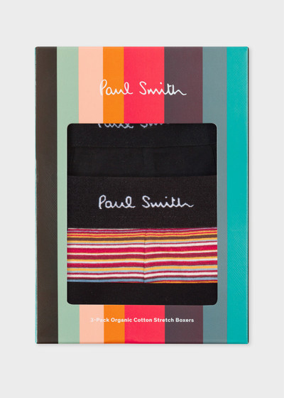 Paul Smith Organic-Cotton Black Mixed Stripe Boxer Briefs Three Pack outlook