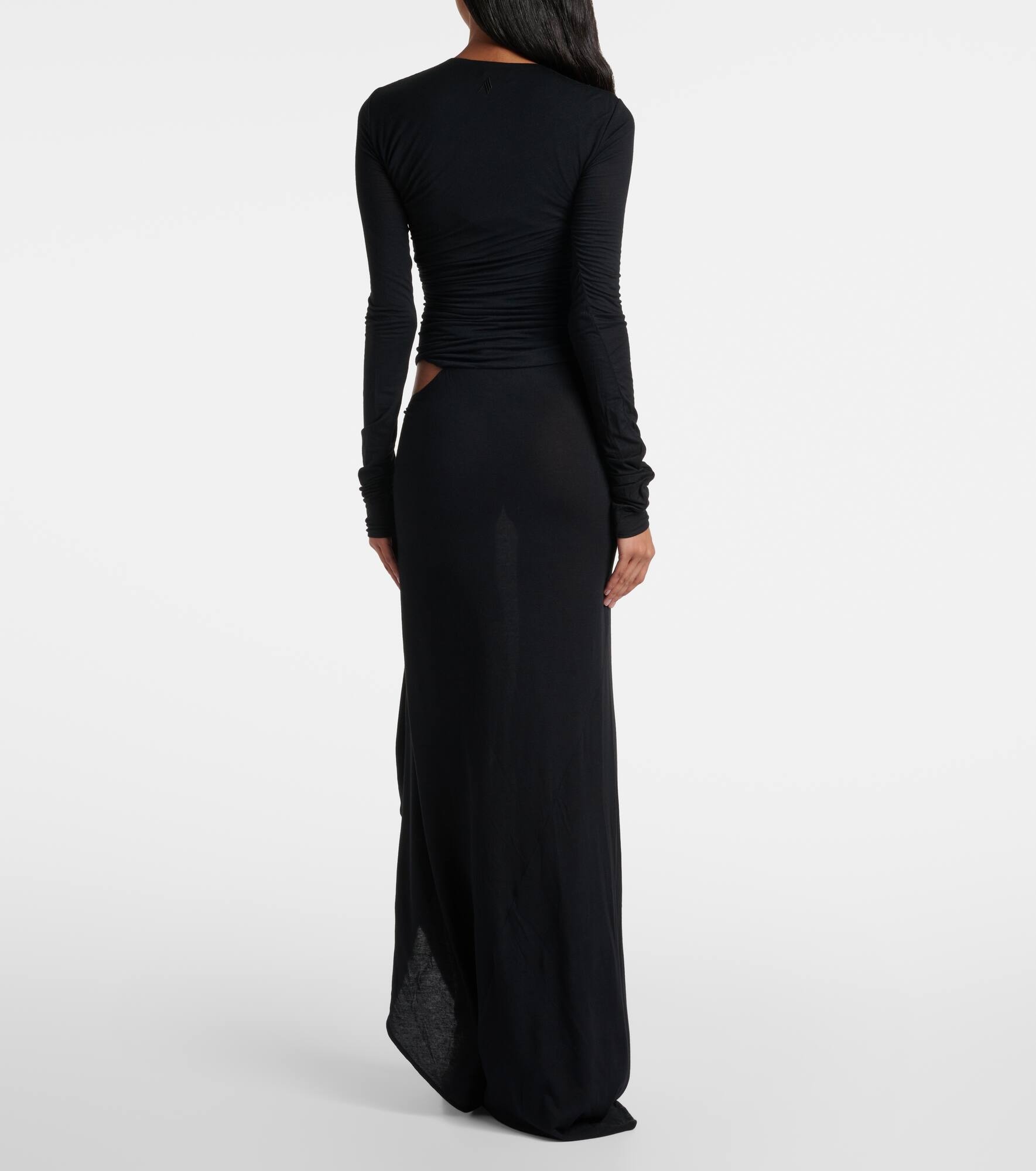 Draped cutout semi-sheer maxi dress - 3