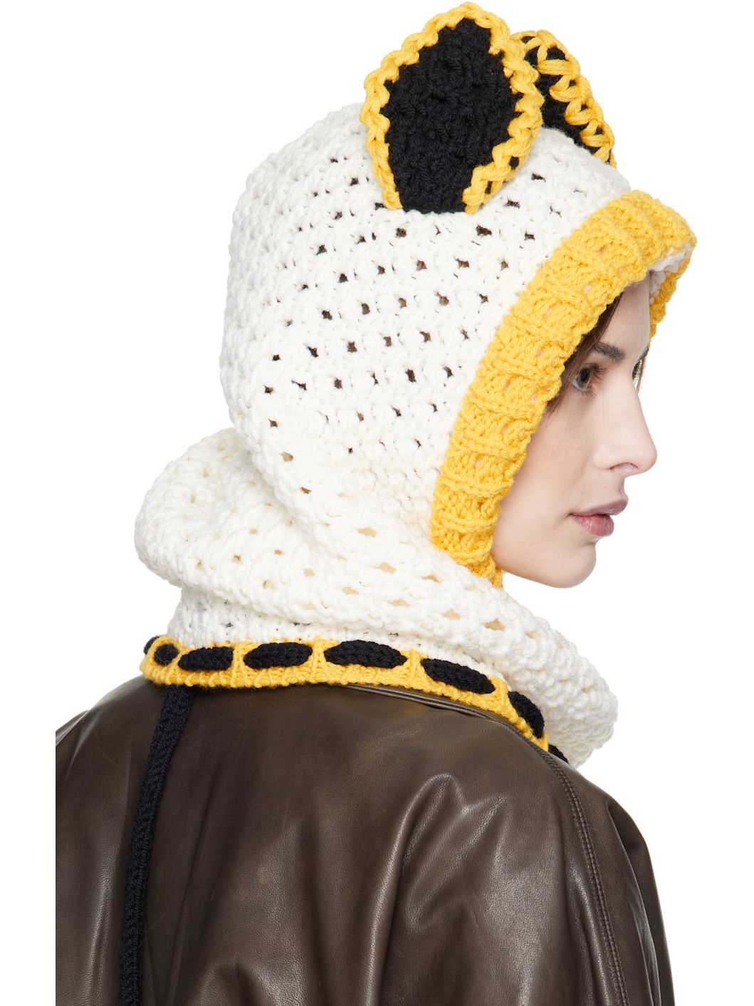 Off-White & Yellow Wool Ears Balaclava - 3
