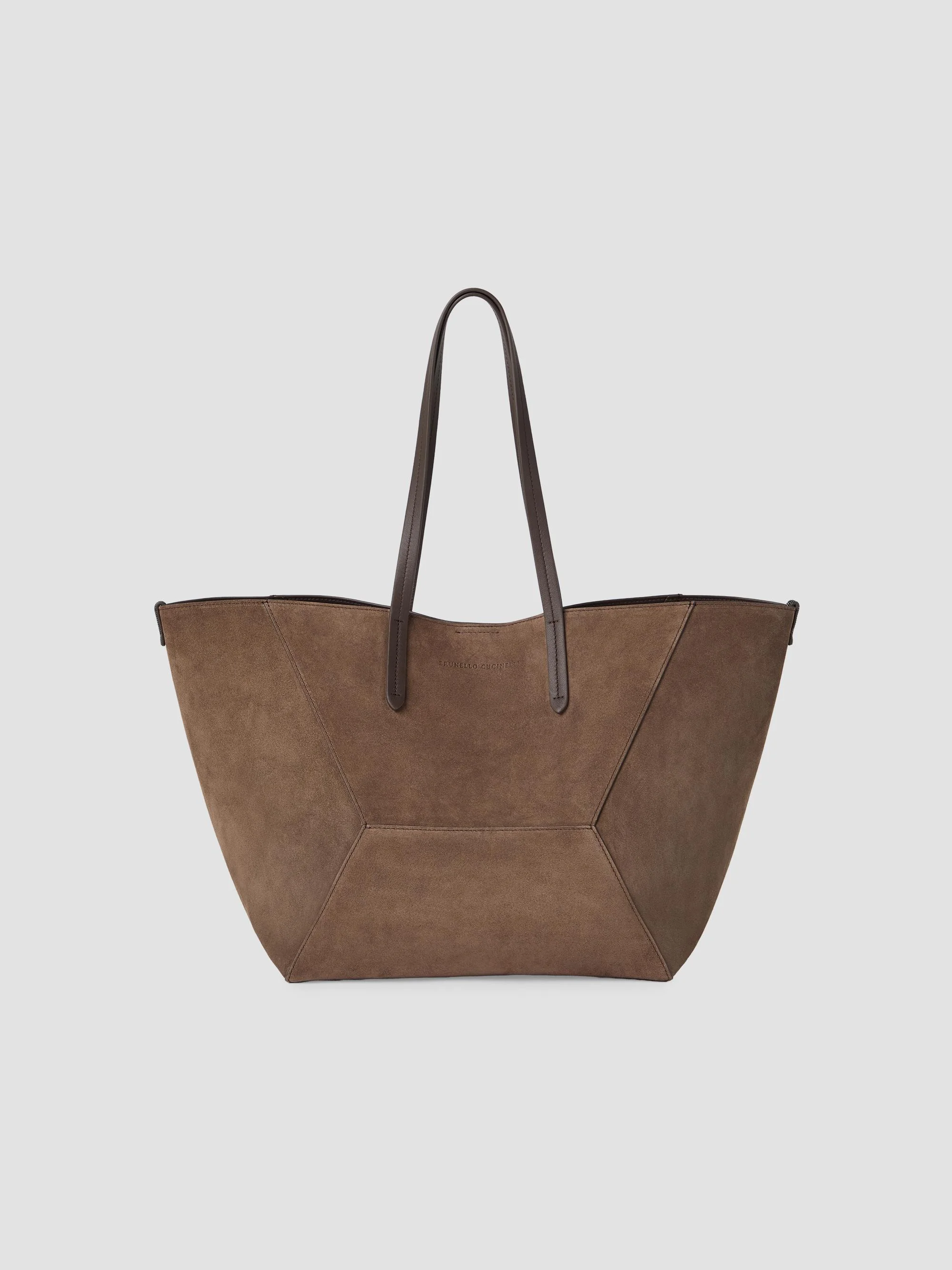 Women's Duo Large Tote Bag in Suede - Bark - 1