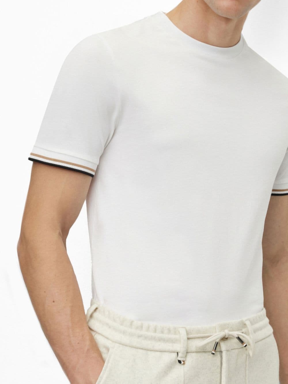 striped-cuffs cotton T-shirt - 5