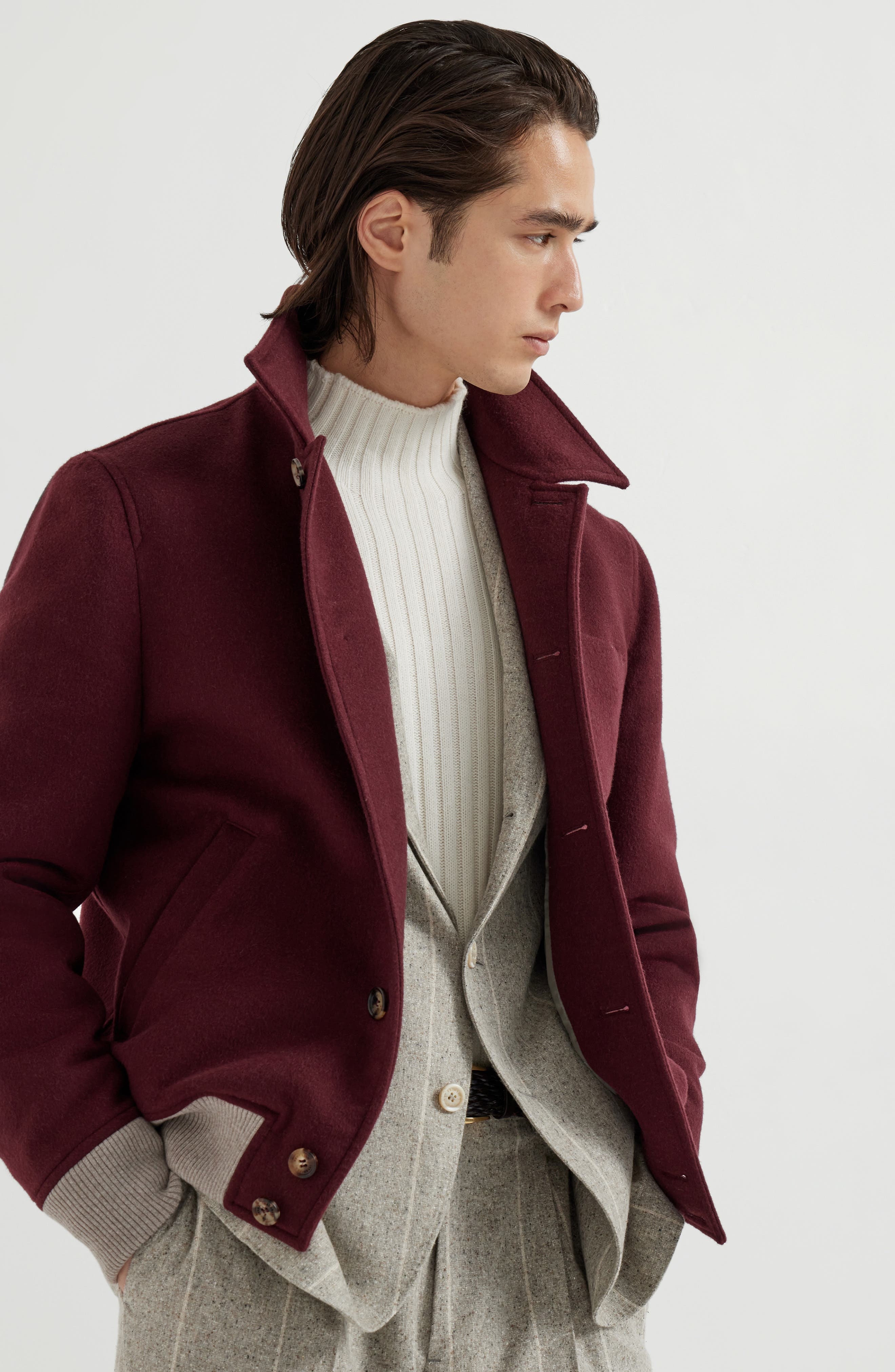 Brunello Cucinelli Shirt-style bomber jacket in Burgundy at Nordstrom - 5
