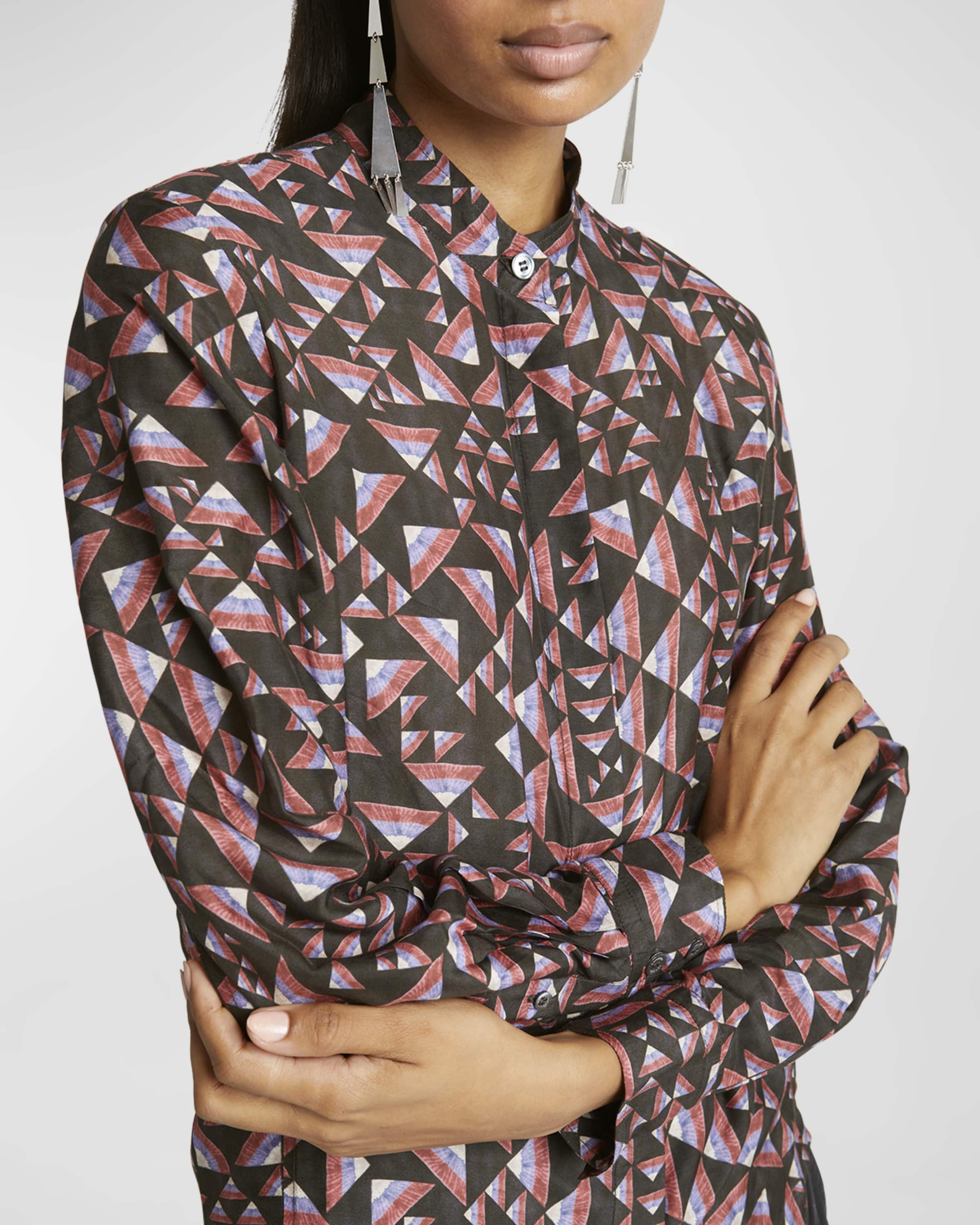 Ilda Abstract-Print Band-Collar Button-Down Shirt - 6