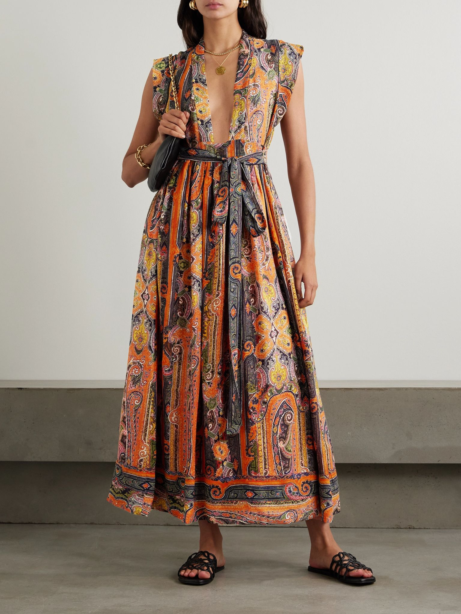 Melissa belted paisley-print silk maxi dress Orange - 2