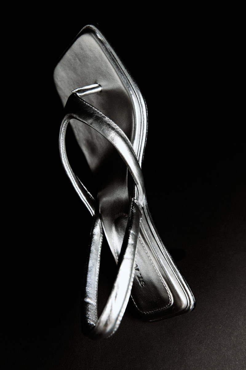 Sling Back Thong Heel - Silver 4