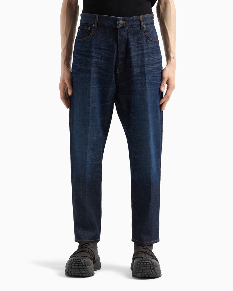 J79 Carrot-fit 11.4 oz rinse-wash denim jeans with veining 2