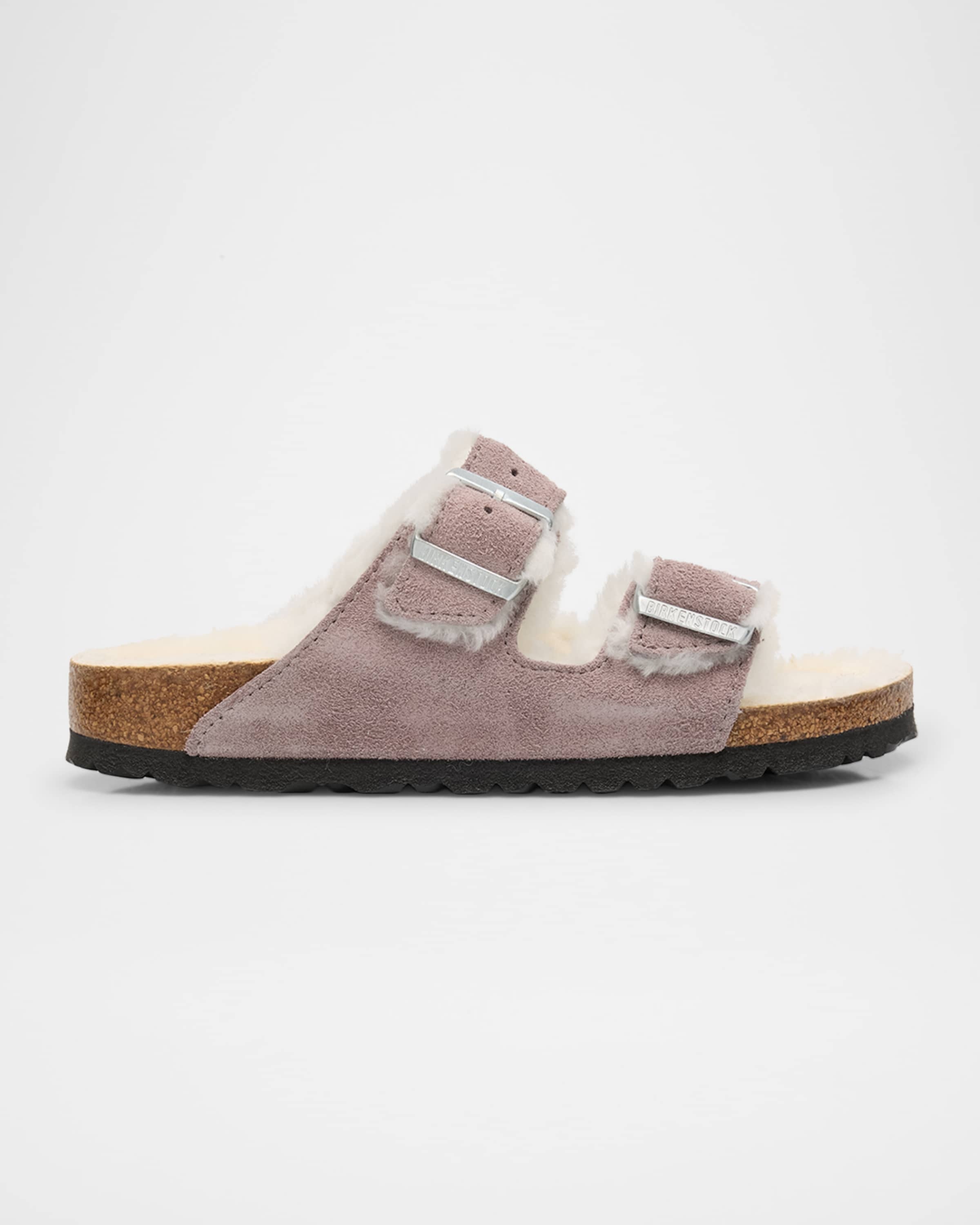 Arizona Suede Shearling Dual-Buckle Slide Sandals - 1