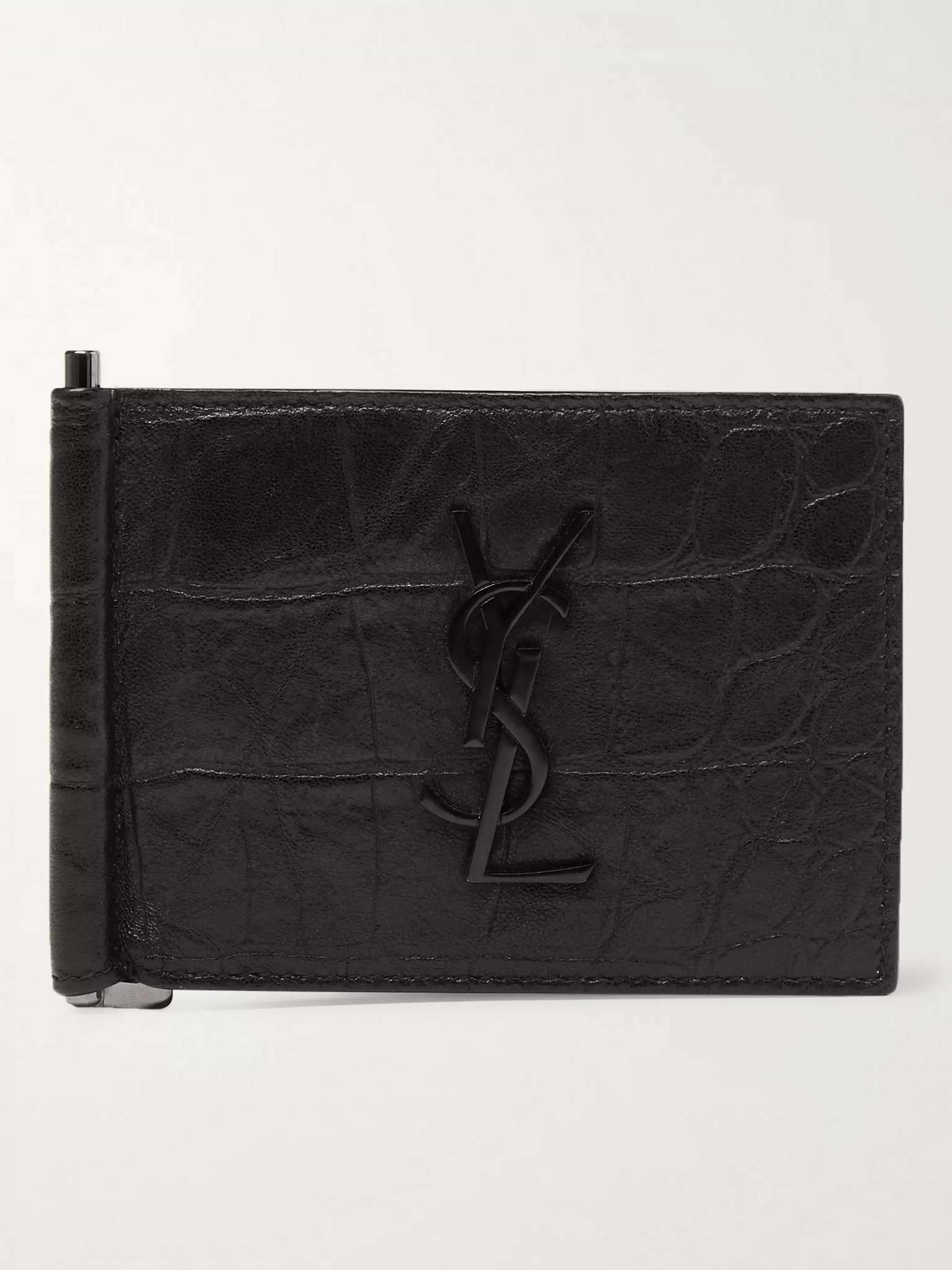 Logo-Appliquéd Croc-Effect Leather Bifold Cardholder with Money Clip - 1