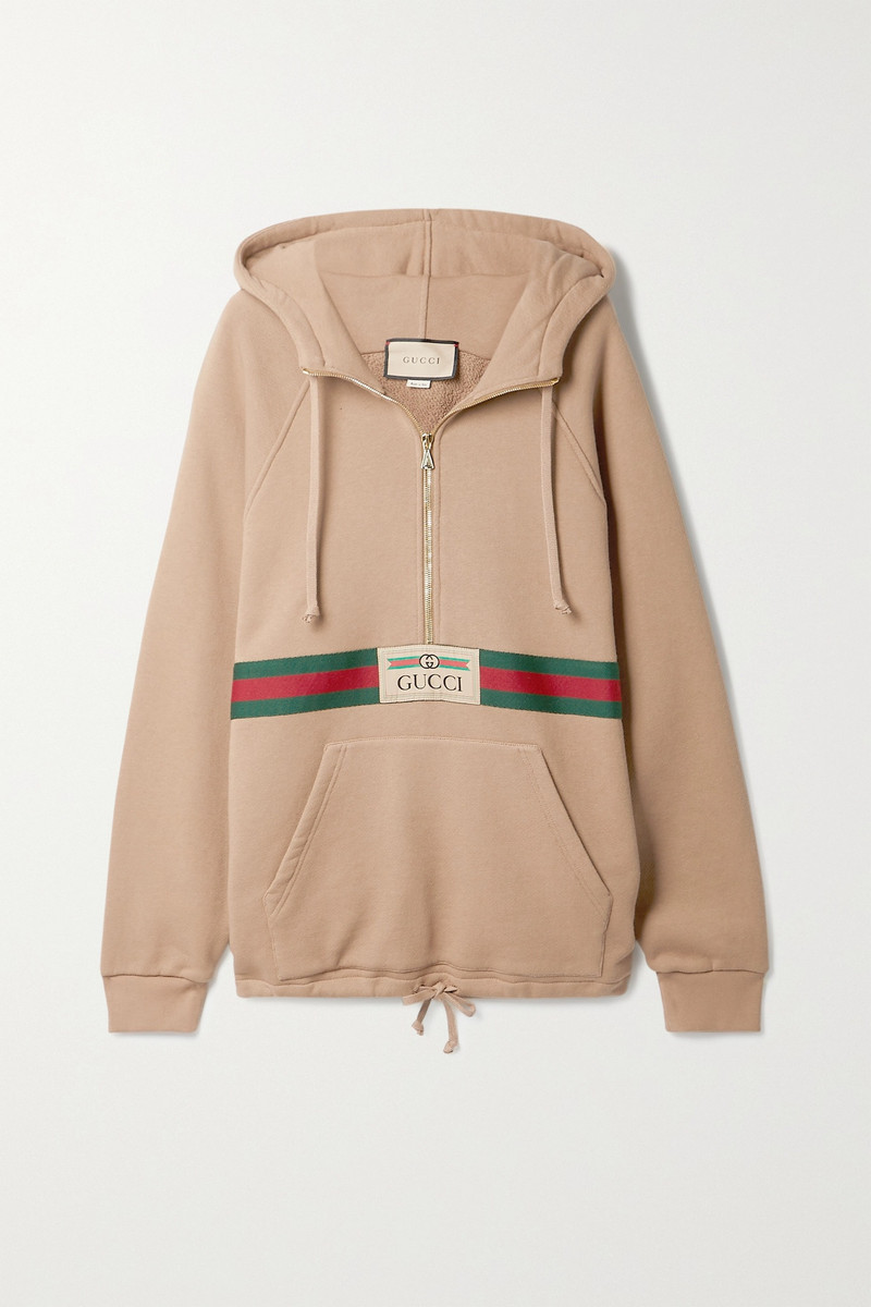 + NET SUSTAIN appliquéd webbing-trimmed organic cotton-jersey hoodie - 1