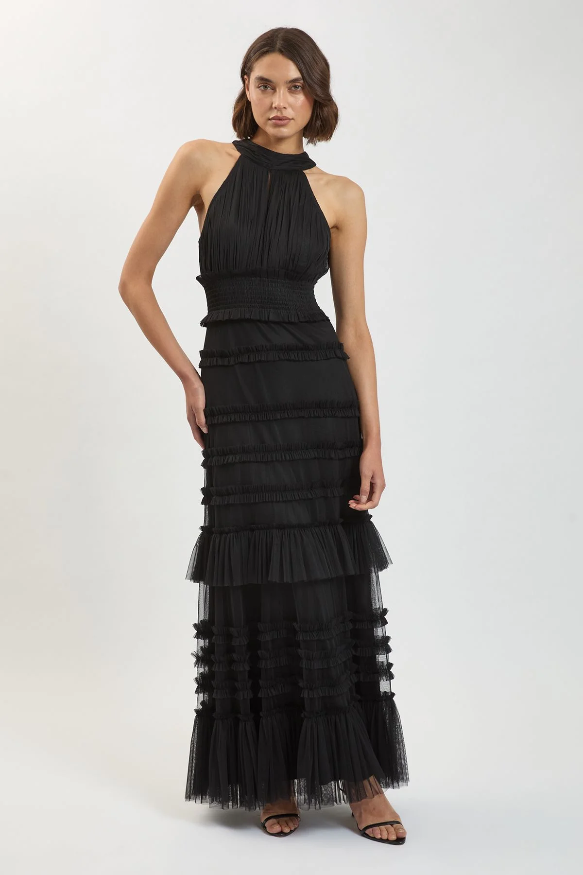 Tulle Layered Halter Neck Maxi Dress - 1