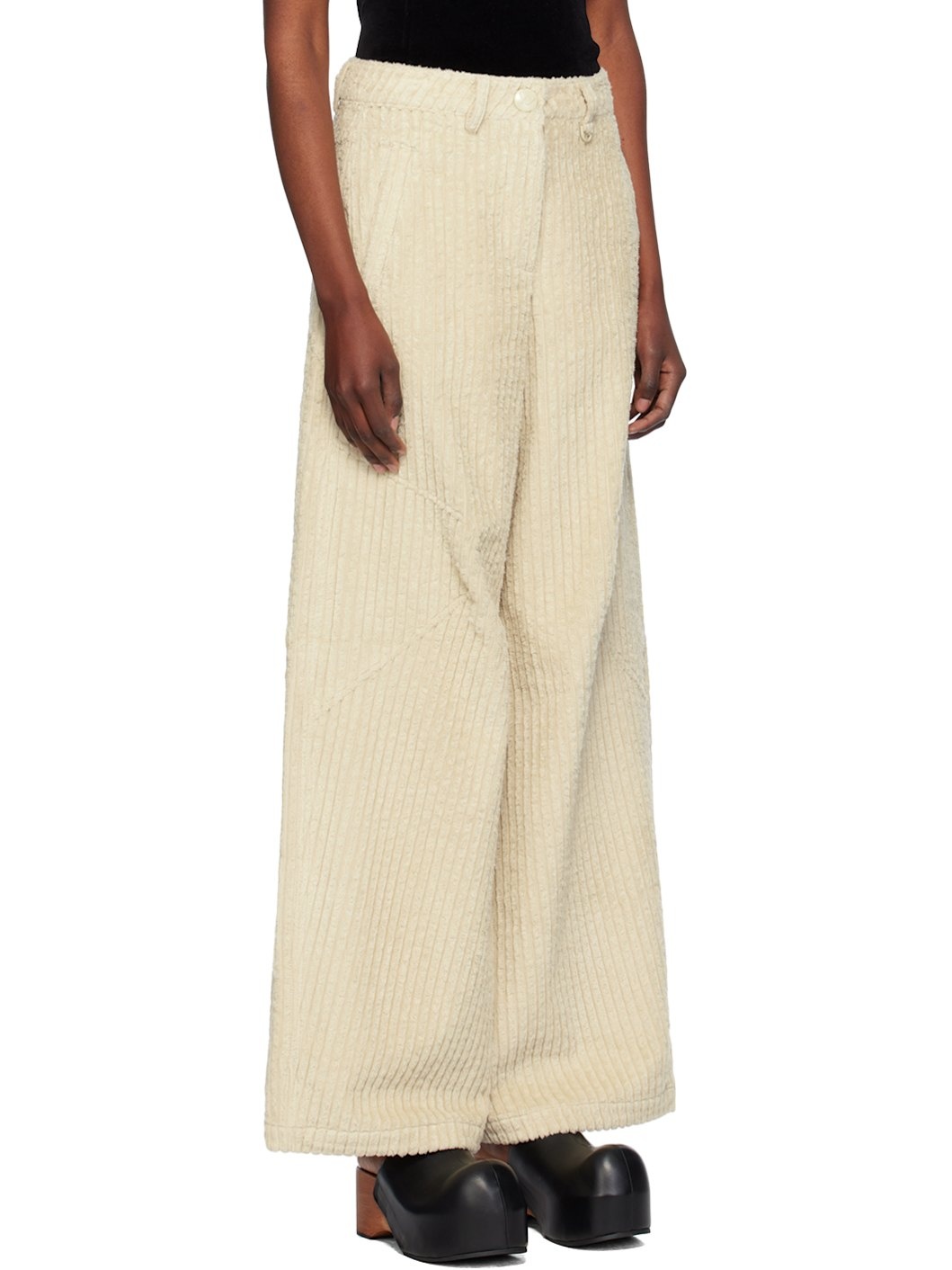 Beige Corduroy Wide-Leg Trousers - 2