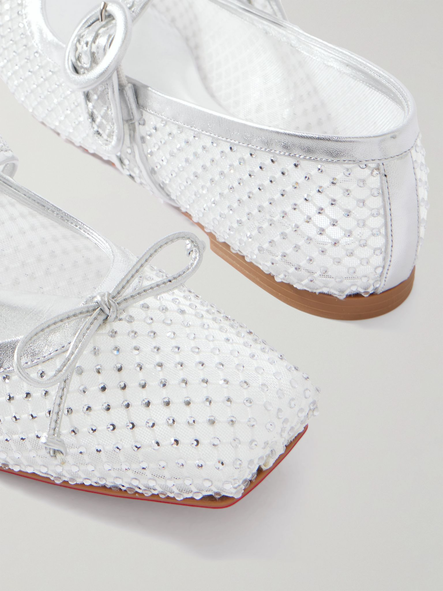 Mamastrapitina crystal-embellished leather-trimmed mesh ballet flats White - 4