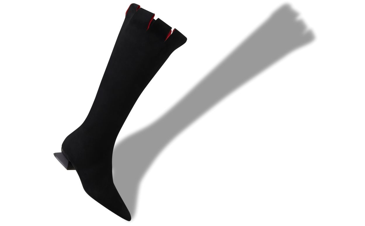 Black Suede Knee High Boots - 2