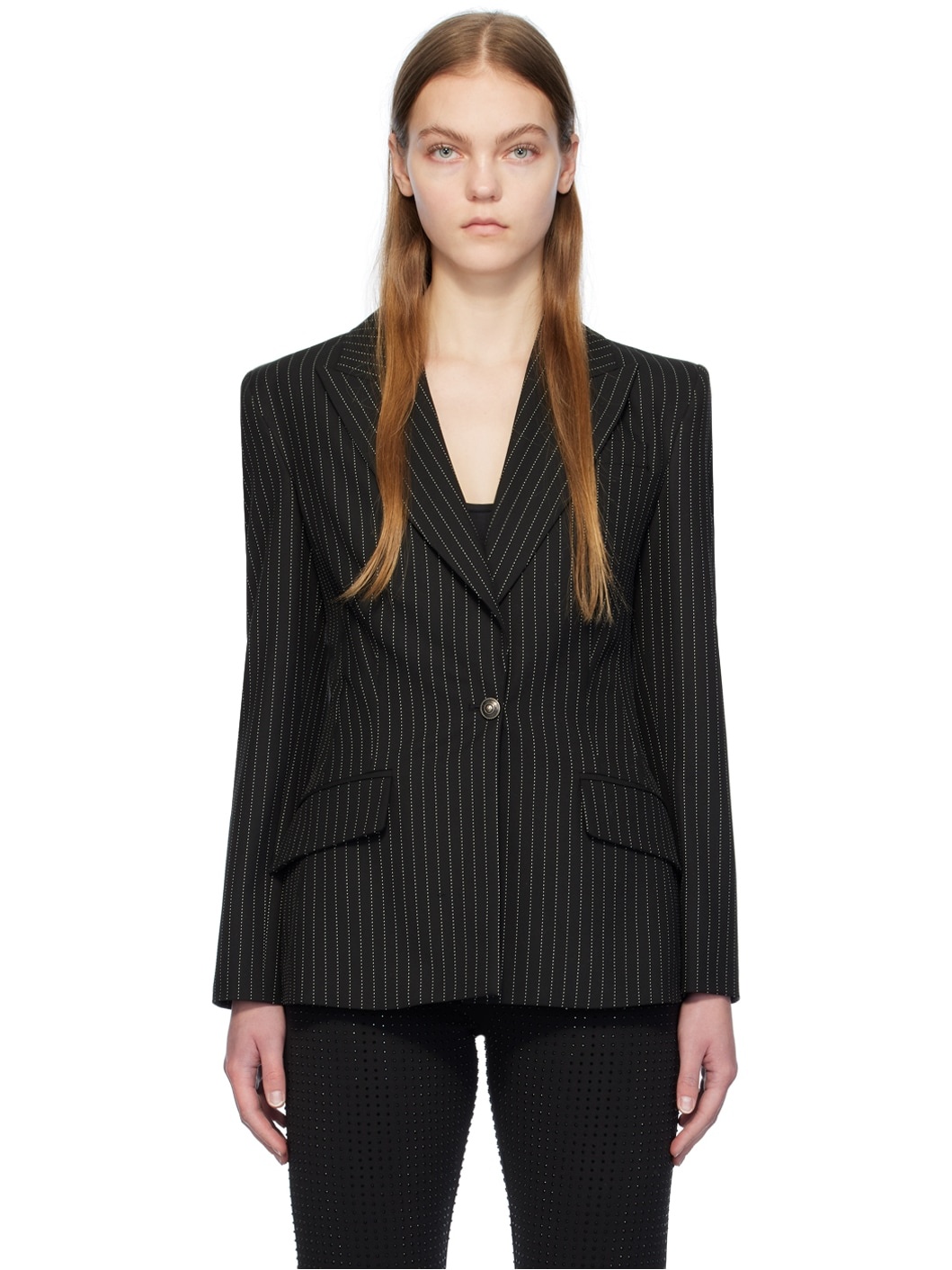Black Pinstripe Blazer - 1