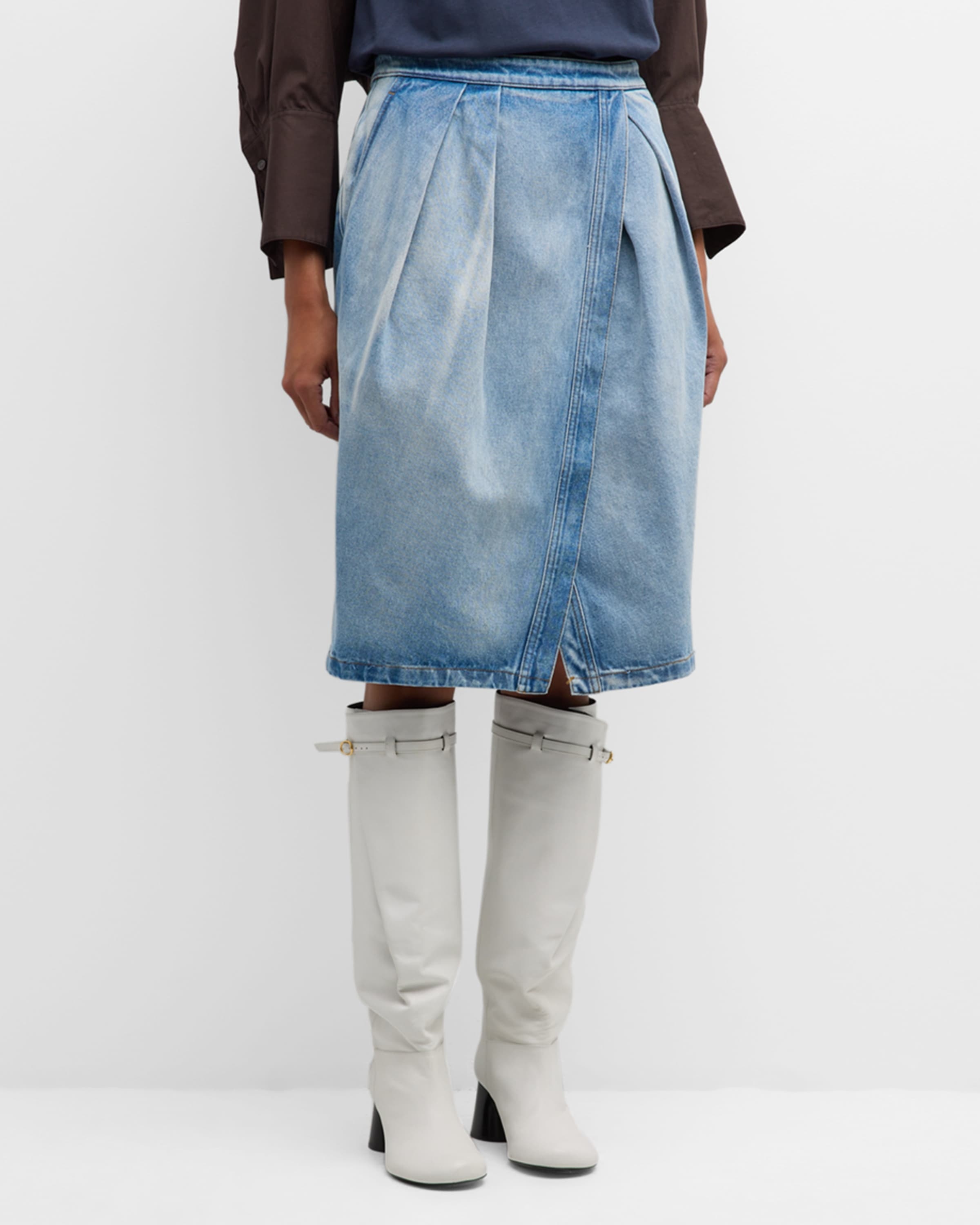 Dries Van Noten Solade Pleated Denim Wrap Skirt | neimanmarcus  
