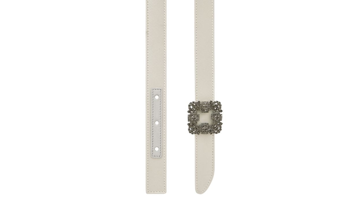Off-White Satin Crystal Buckled Belt - 3