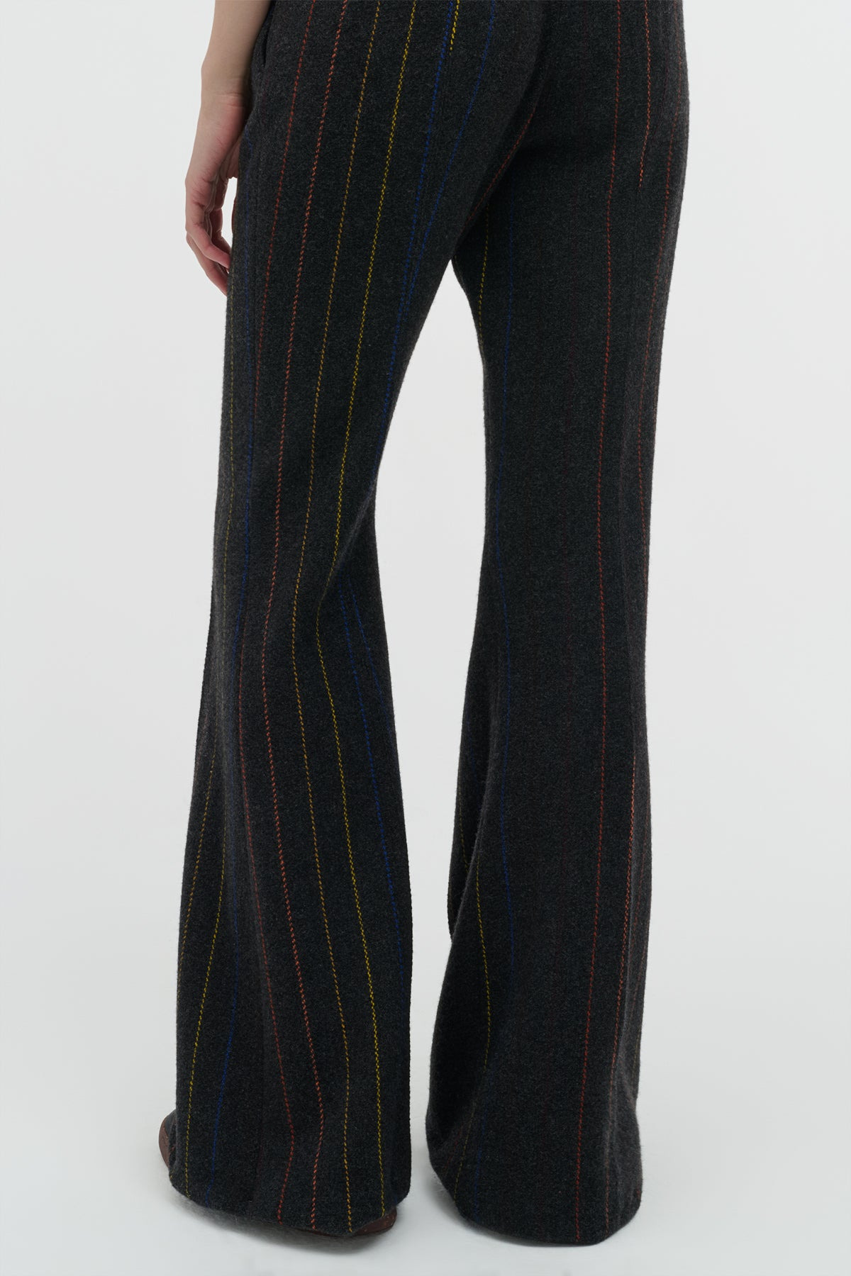 Rhein Flare Pant in Charcoal Multi Pinstripe Wool Cashmere - 5