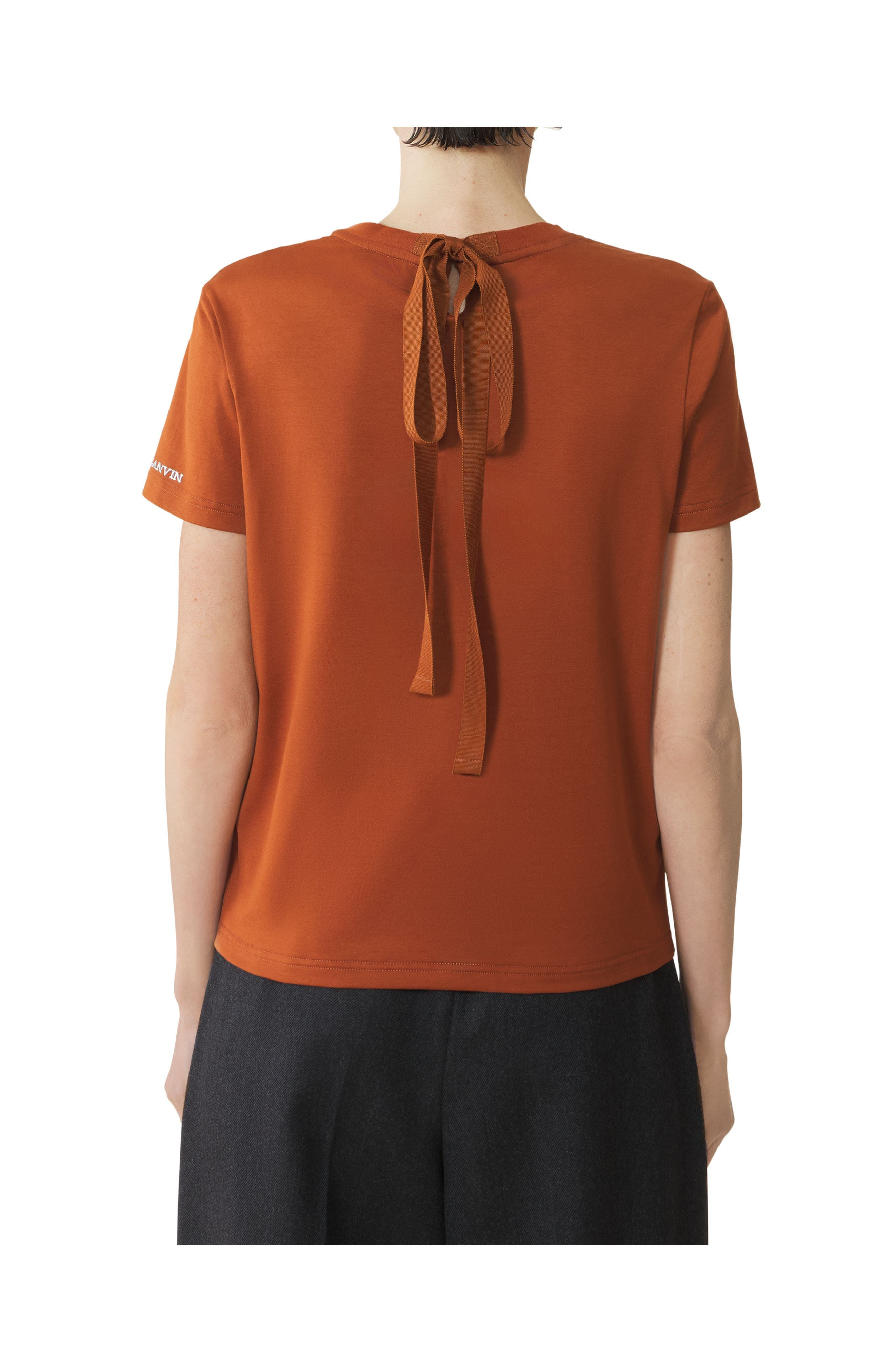 Lanvin Cotton T-Shirt With Ribbon Detail in Chestnuts at Nordstrom - 4