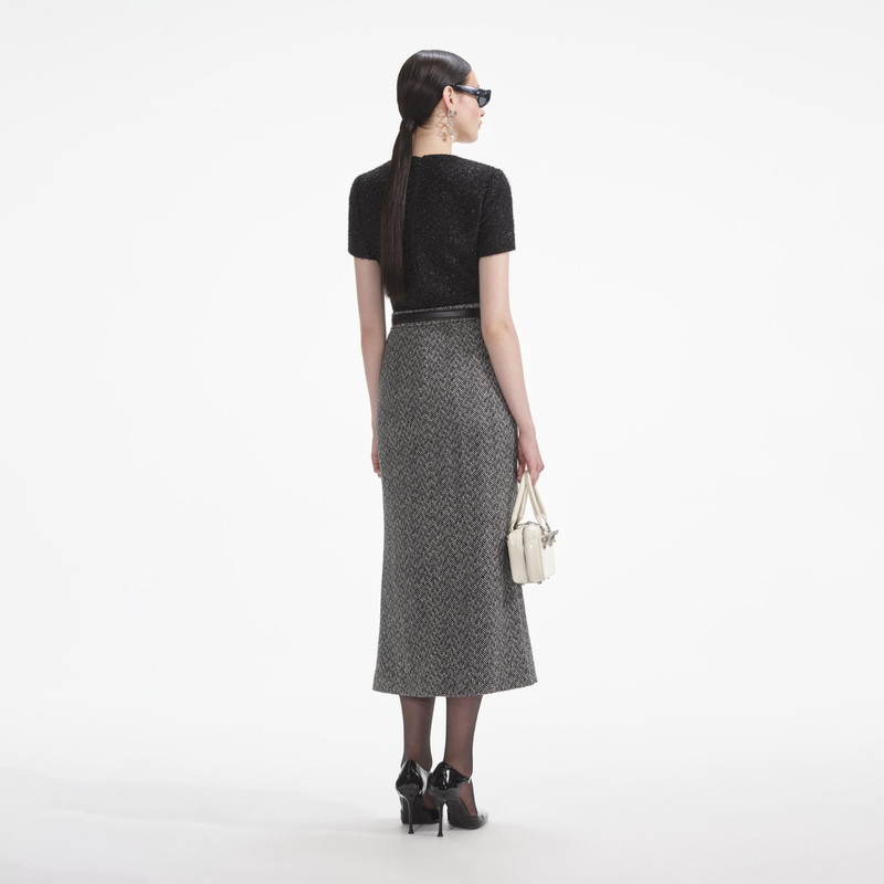 self-portrait Black Tinsel Boucle Top outlook