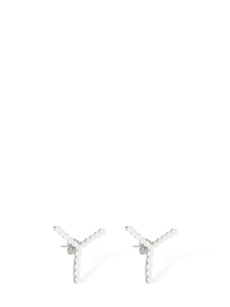 Mini Y faux pearl stud earrings - 2