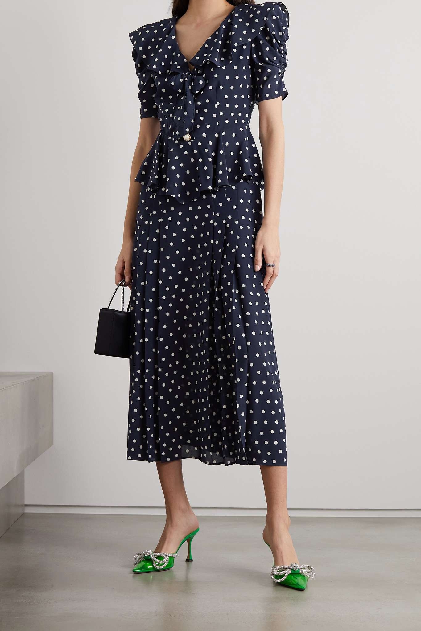 Ruffled polka-dot silk midi dress - 2