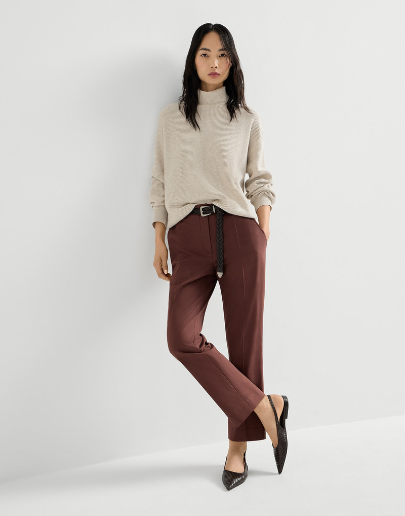 Stretch twisted cotton twill cigarette trousers with monili 5