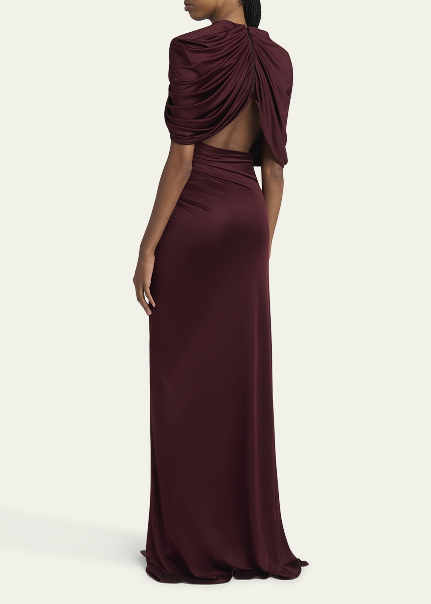 Long Draped Cape Cutout Gown - 3