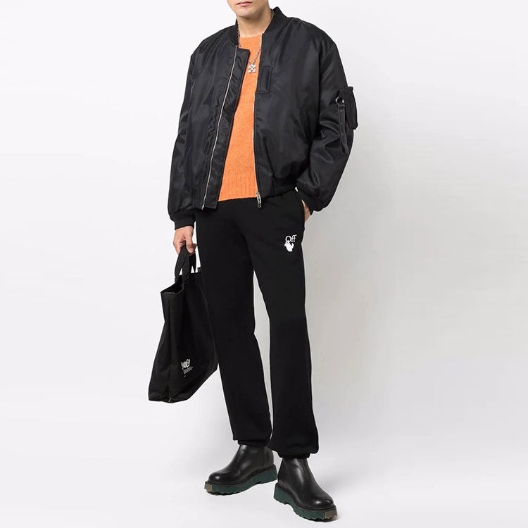 Men's Off-White FW21 Cotton Arrow Printing Sports Pants/Trousers/Joggers Loose Fit Black OMCH029F21F - 2