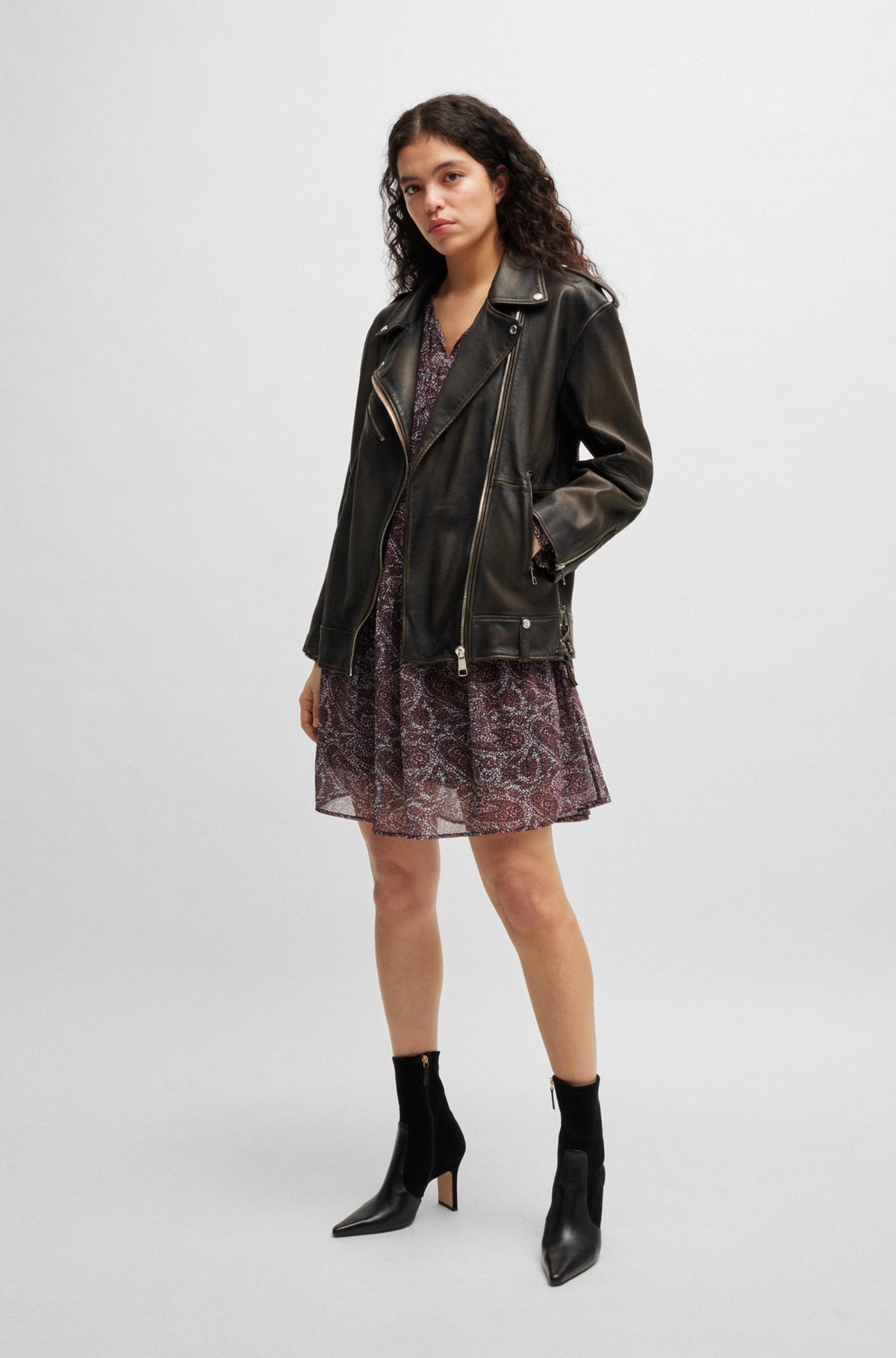 ZIP-UP LEATHER JACKET WITH SIGNATURE LINING - 3