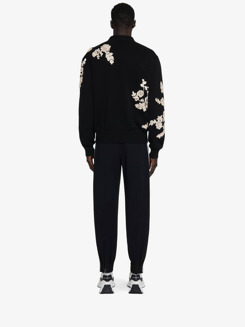 Men's Contrasting Side Stripe Joggers in Black/ivory 4