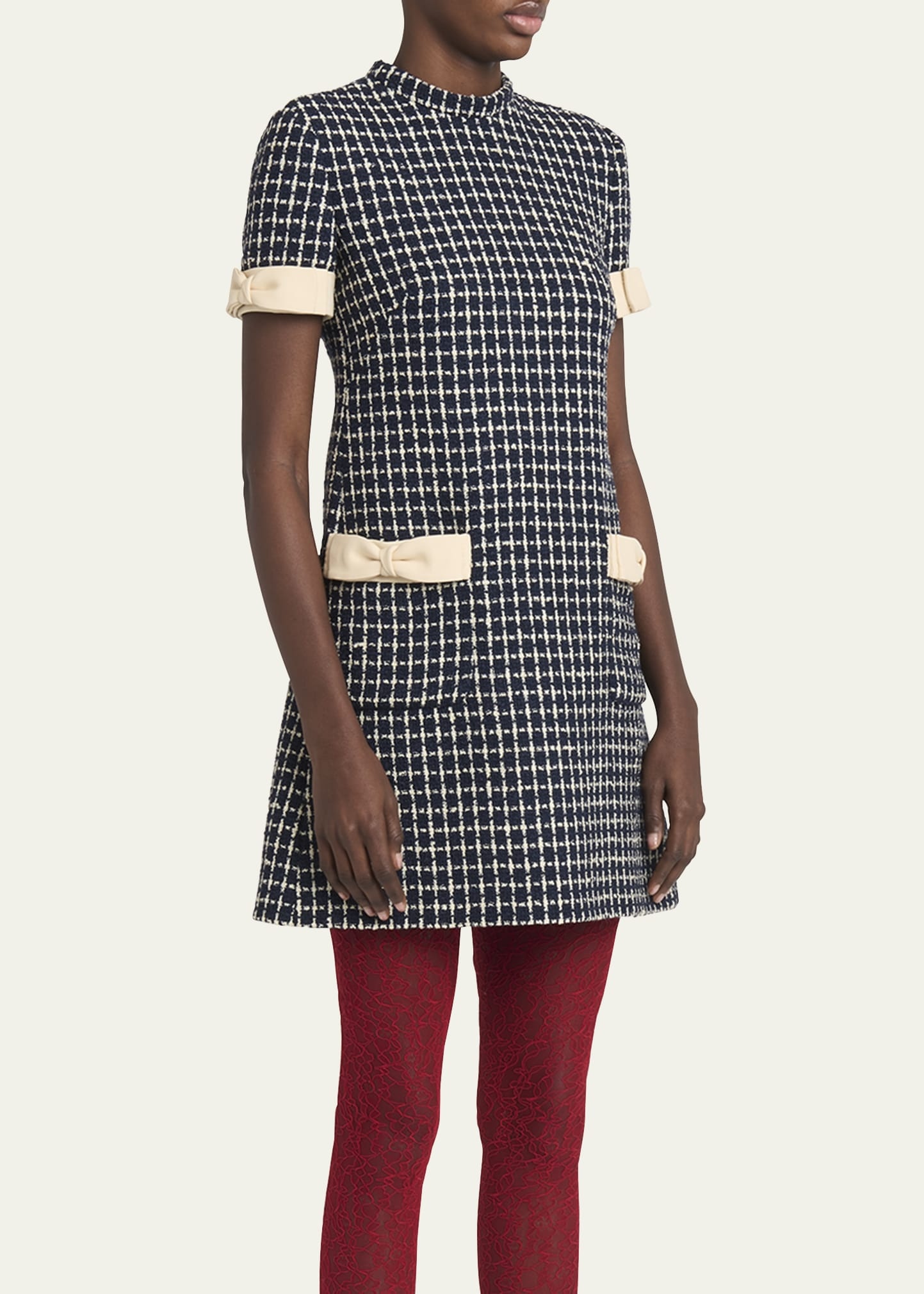 Bow-Embellished Boucle Mini Dress - 4