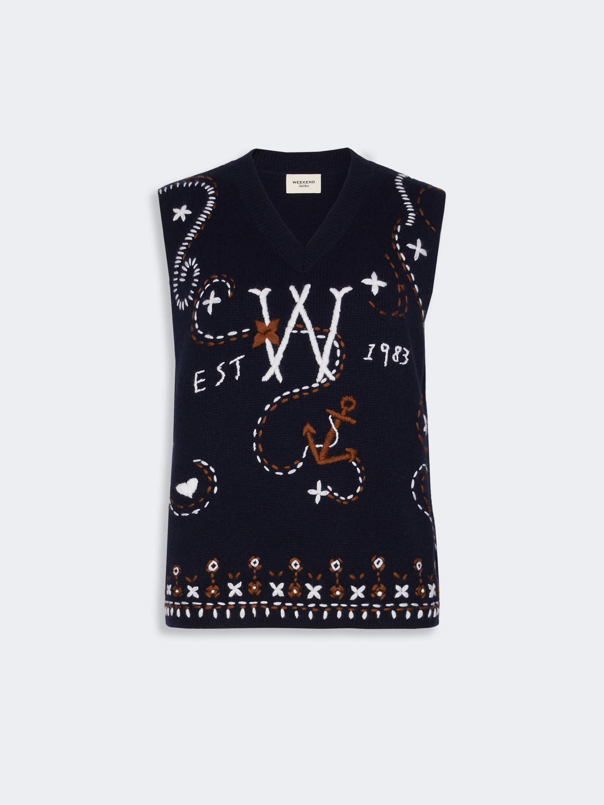 CACAO Wool yarn gilet with embroidery - ULTRAMARINE - 1