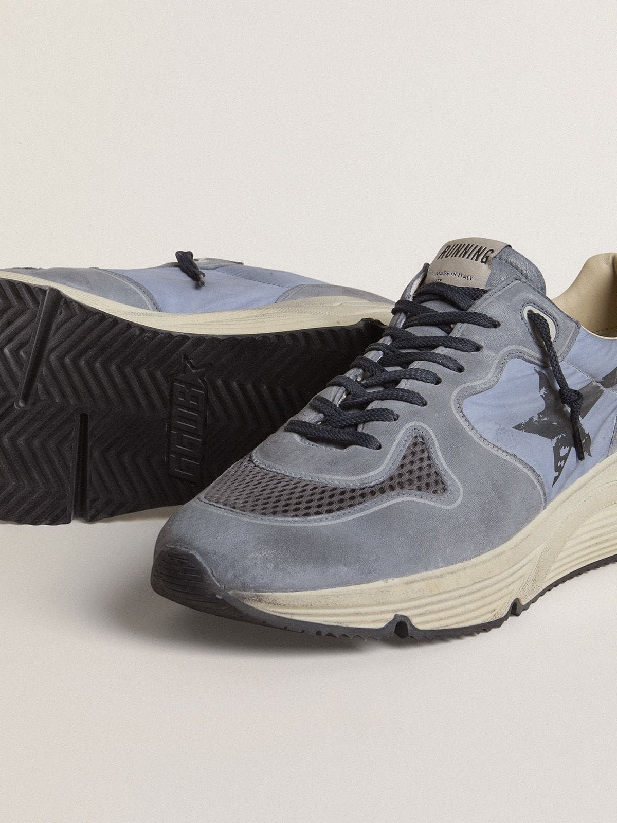 Men's Running Sole in light blue nylon and nubuck with black star - 3