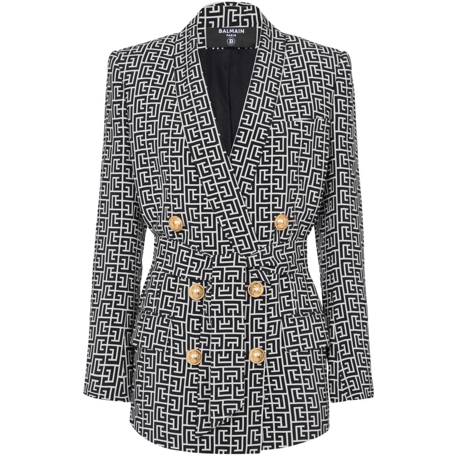 Monogram printed jacket with shawl collar - 1