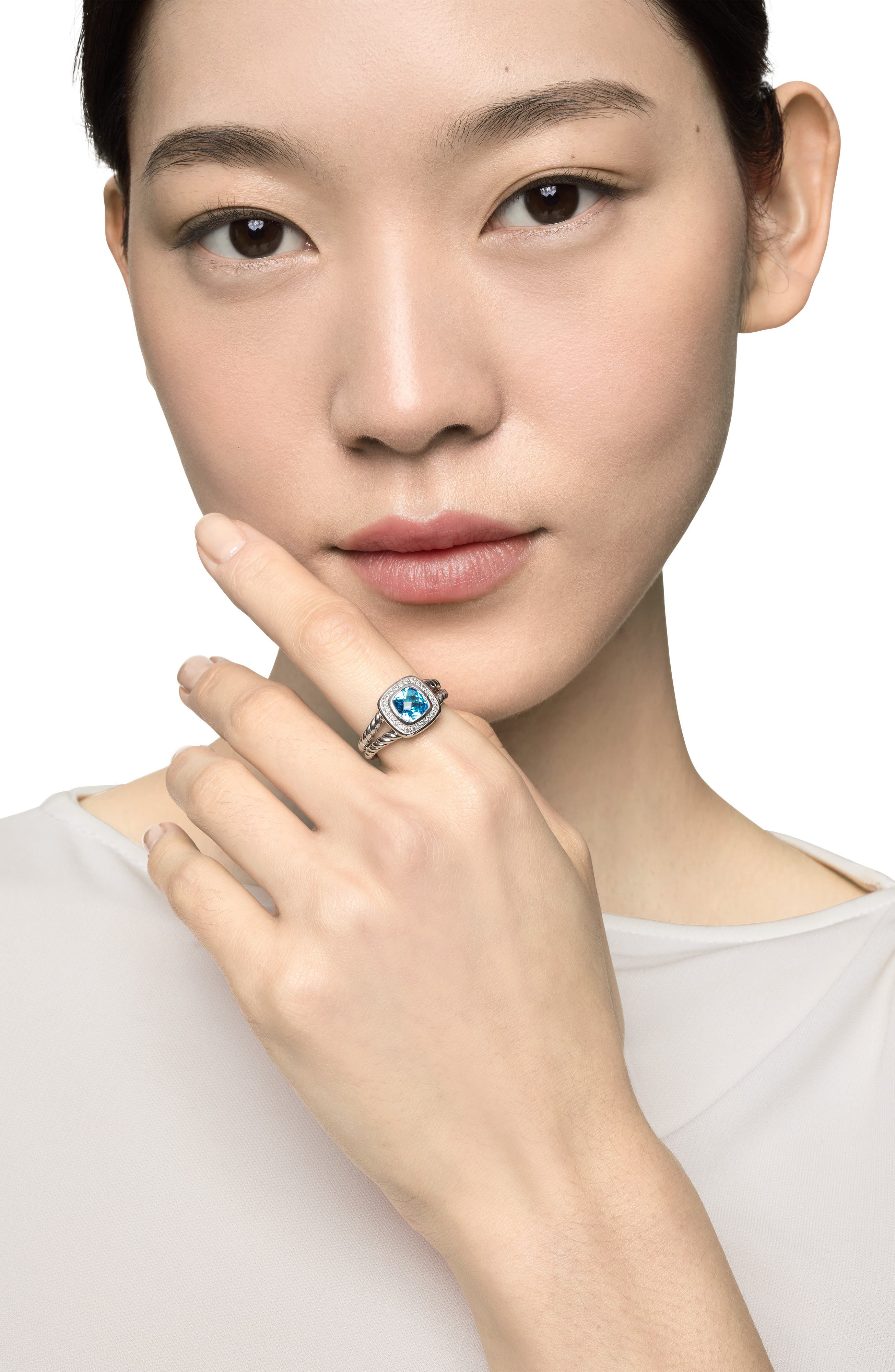 David Yurman Petite Albion® Diamond Halo Cushion Ring in Blue Topaz at Nordstrom - 2