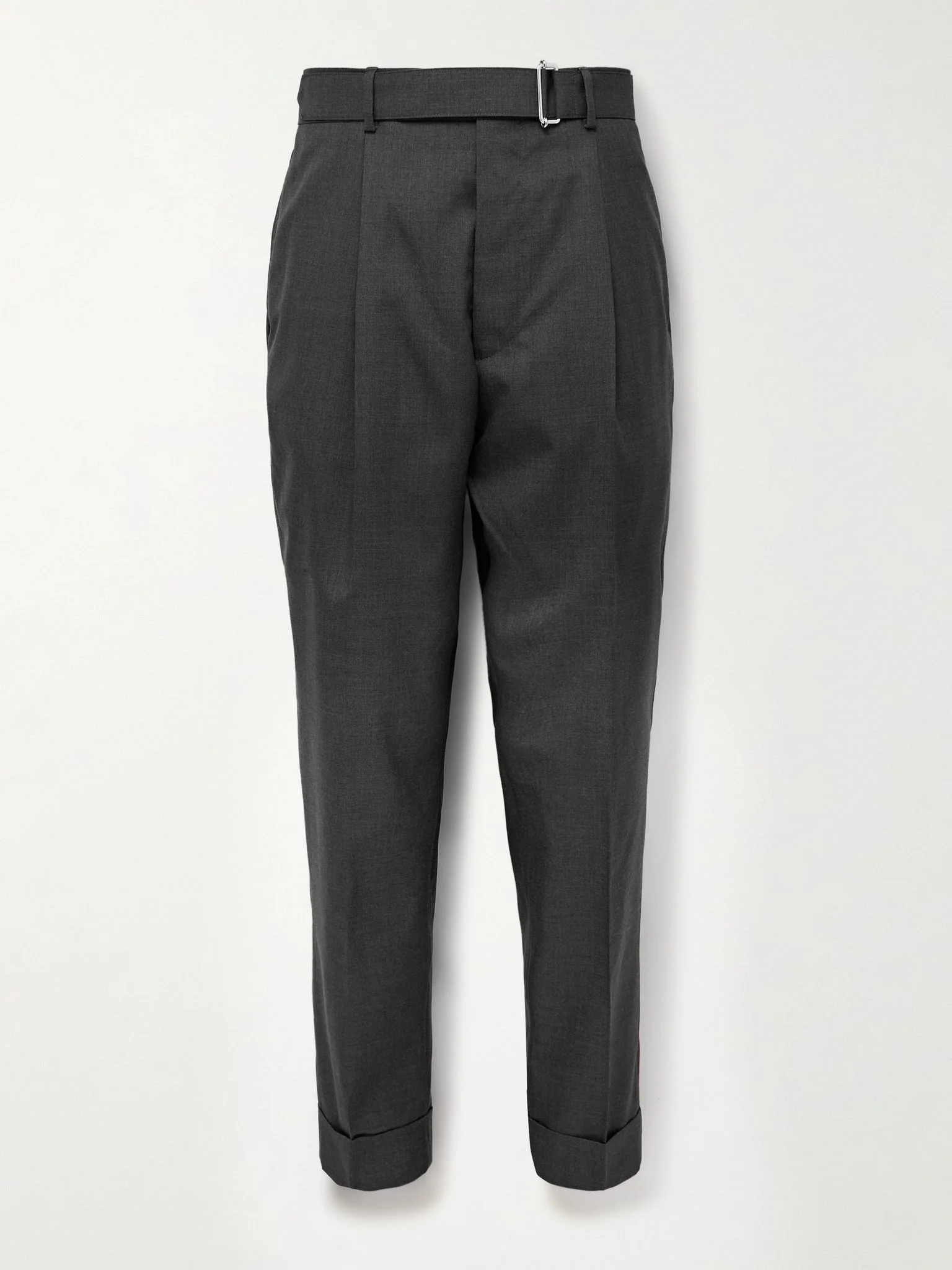 Hugo Tapered Belted Virgin Wool Suit Trousers Gray - 1