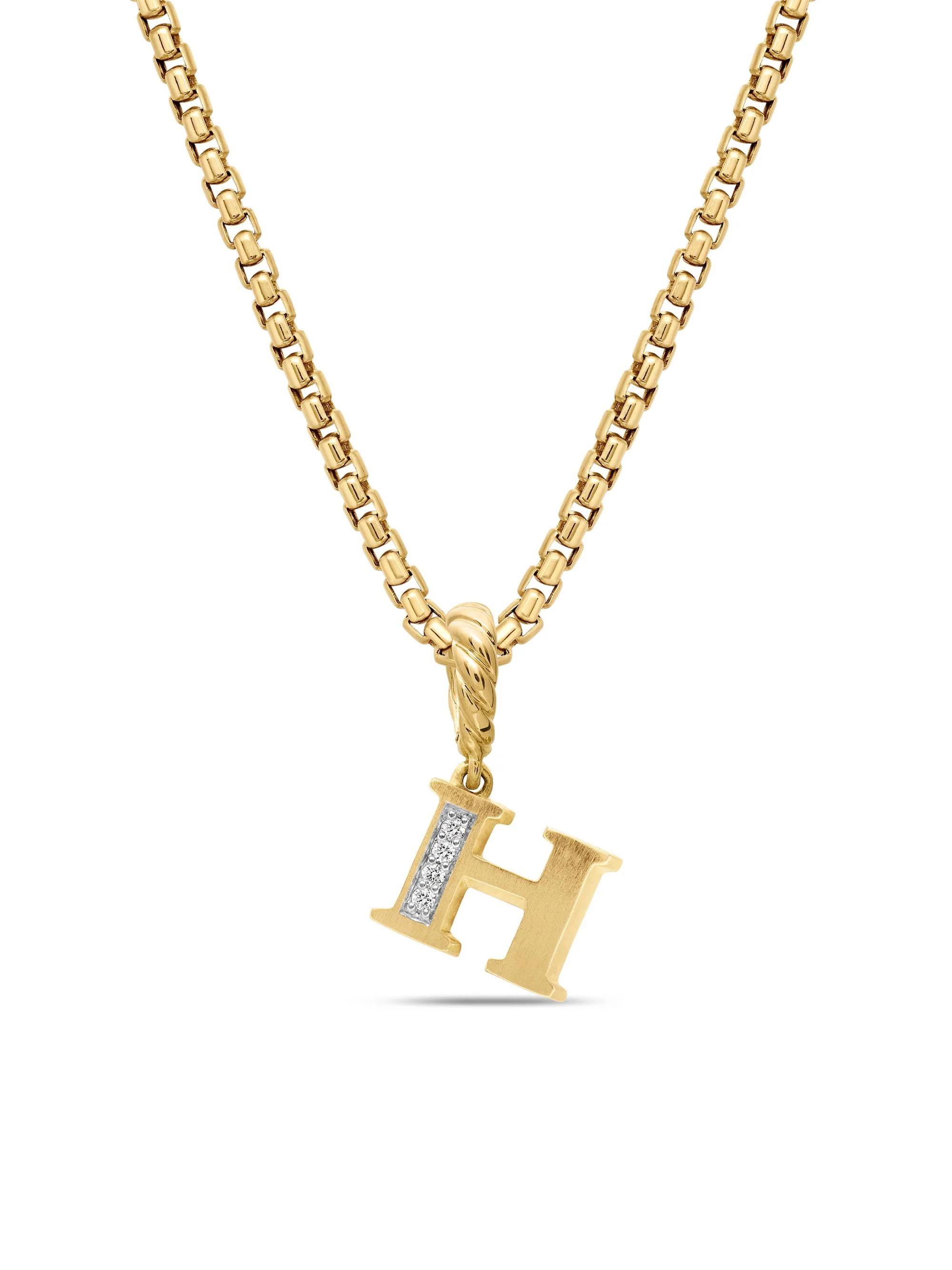 Women's Pavé Initial Pendant in 18K Yellow Gold - Initial H - 1