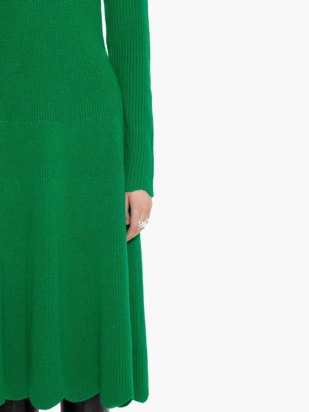 SCALLOPED HEM LONG SLEEVE DRESS - 5