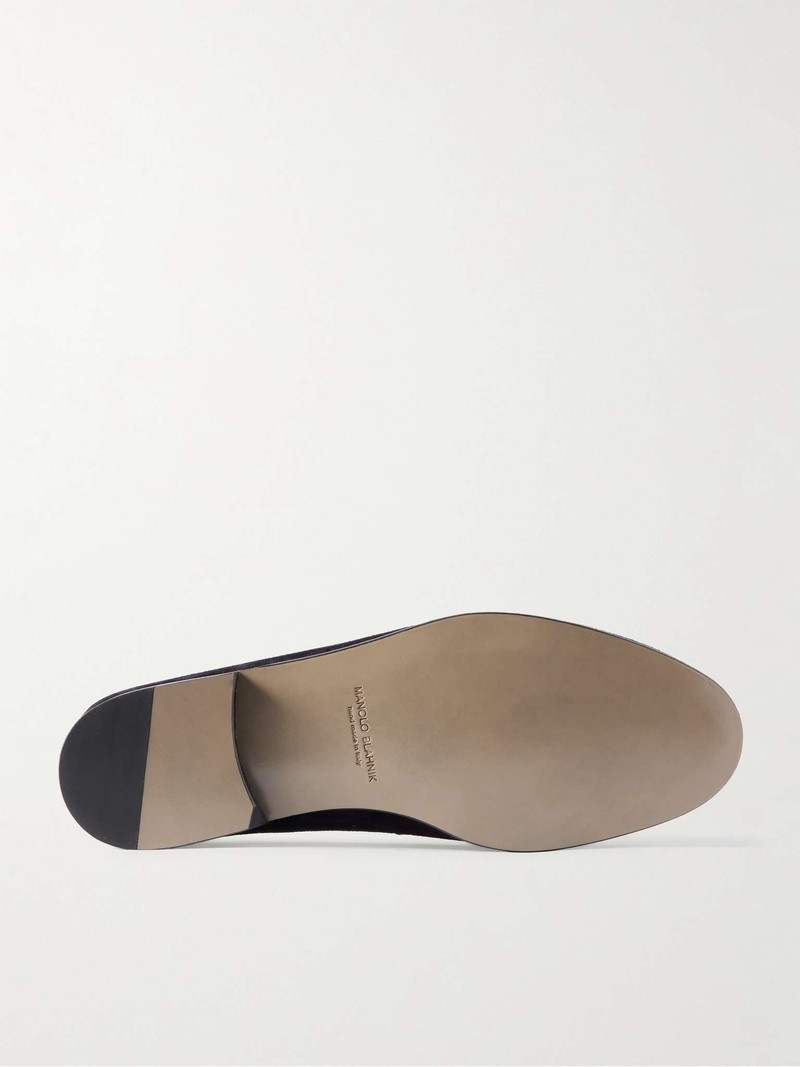 Manolo Blahnik Plymouth Collapsible-Heel Suede and Leather Penny Loafers outlook