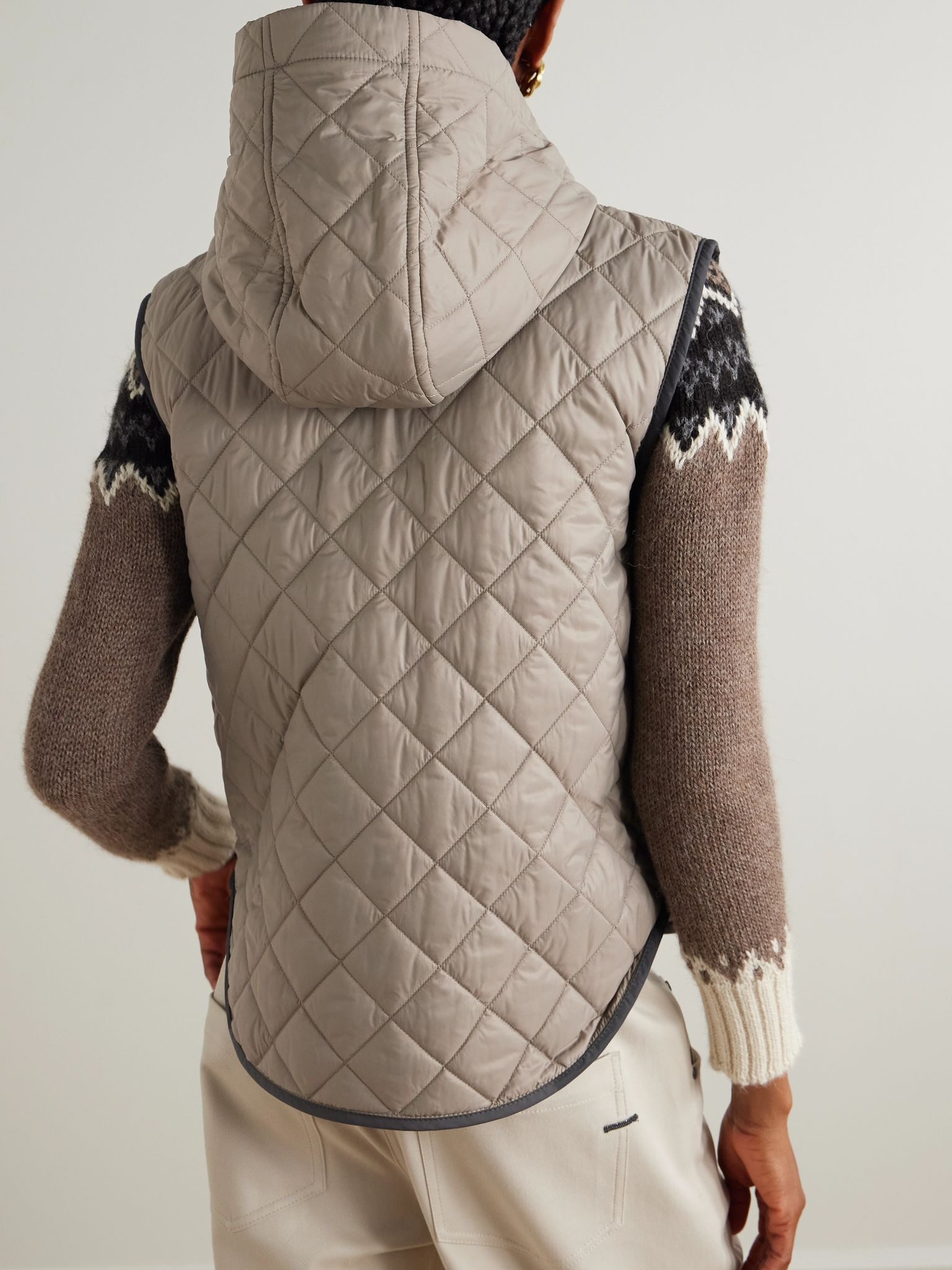 Hooded quilted shell vest Brown - 4