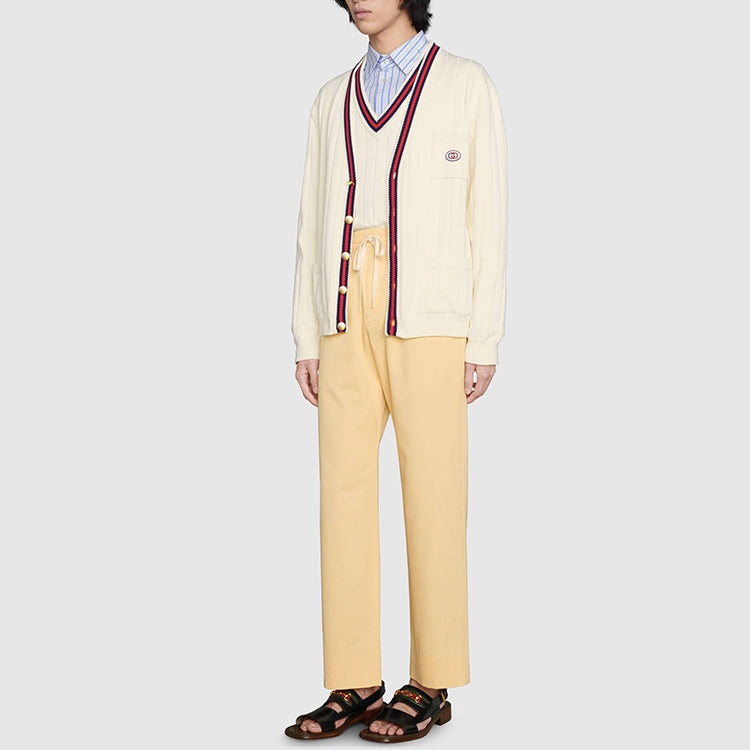 Gucci Knit Cotton V-Neck Cardigan With Web 'Ivory' 654984-XKBUR-9182 - 4