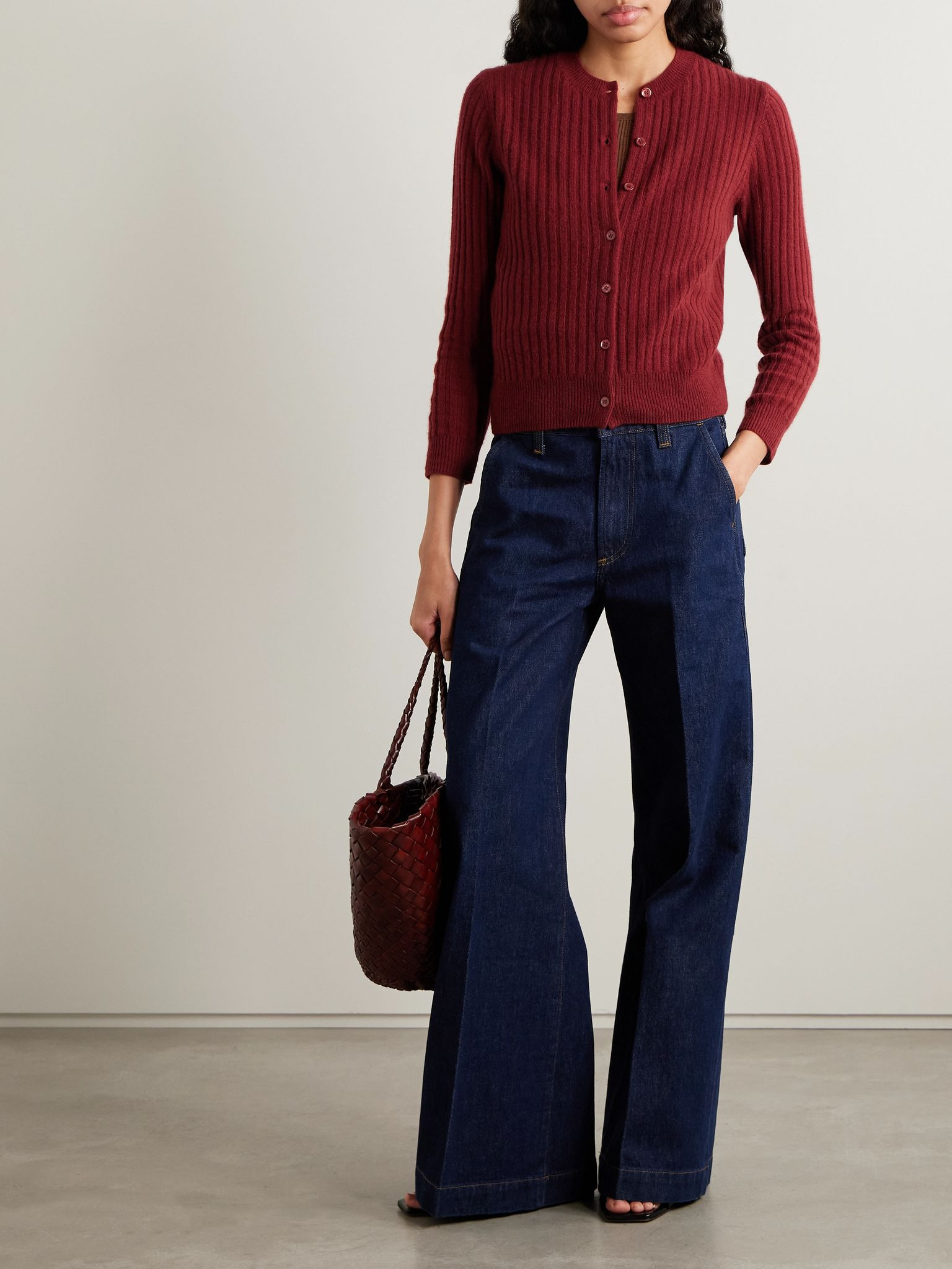 Danaë ribbed cashmere cardigan Claret - 2