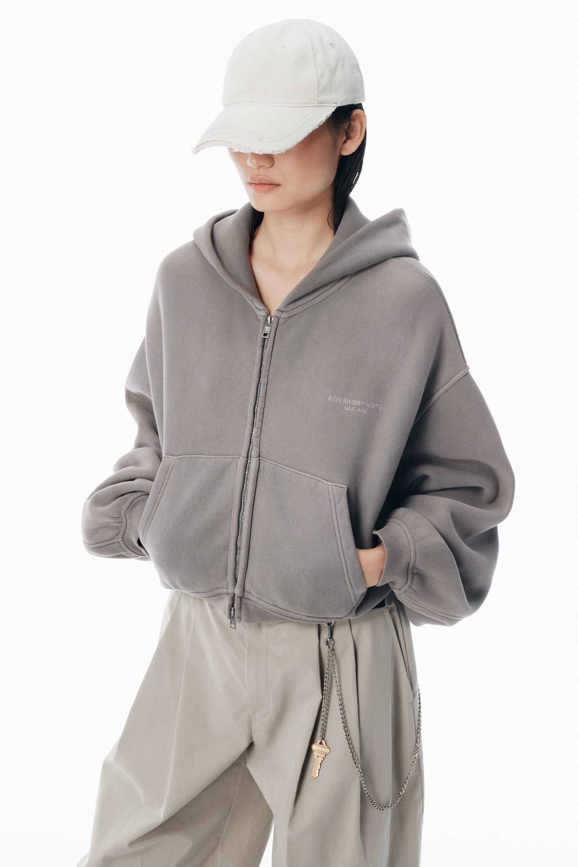 Grey Oversized Crop Hoodie - 3