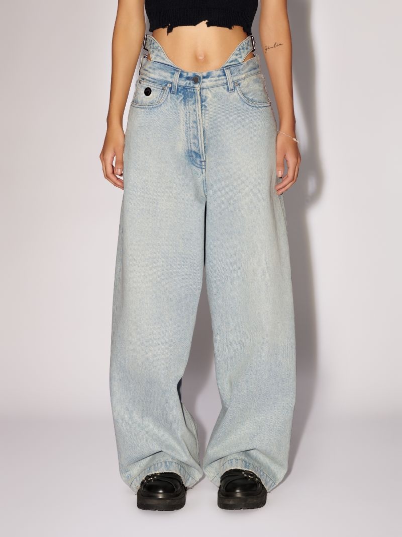 Denim Waist Belts Baggy Pants - 2