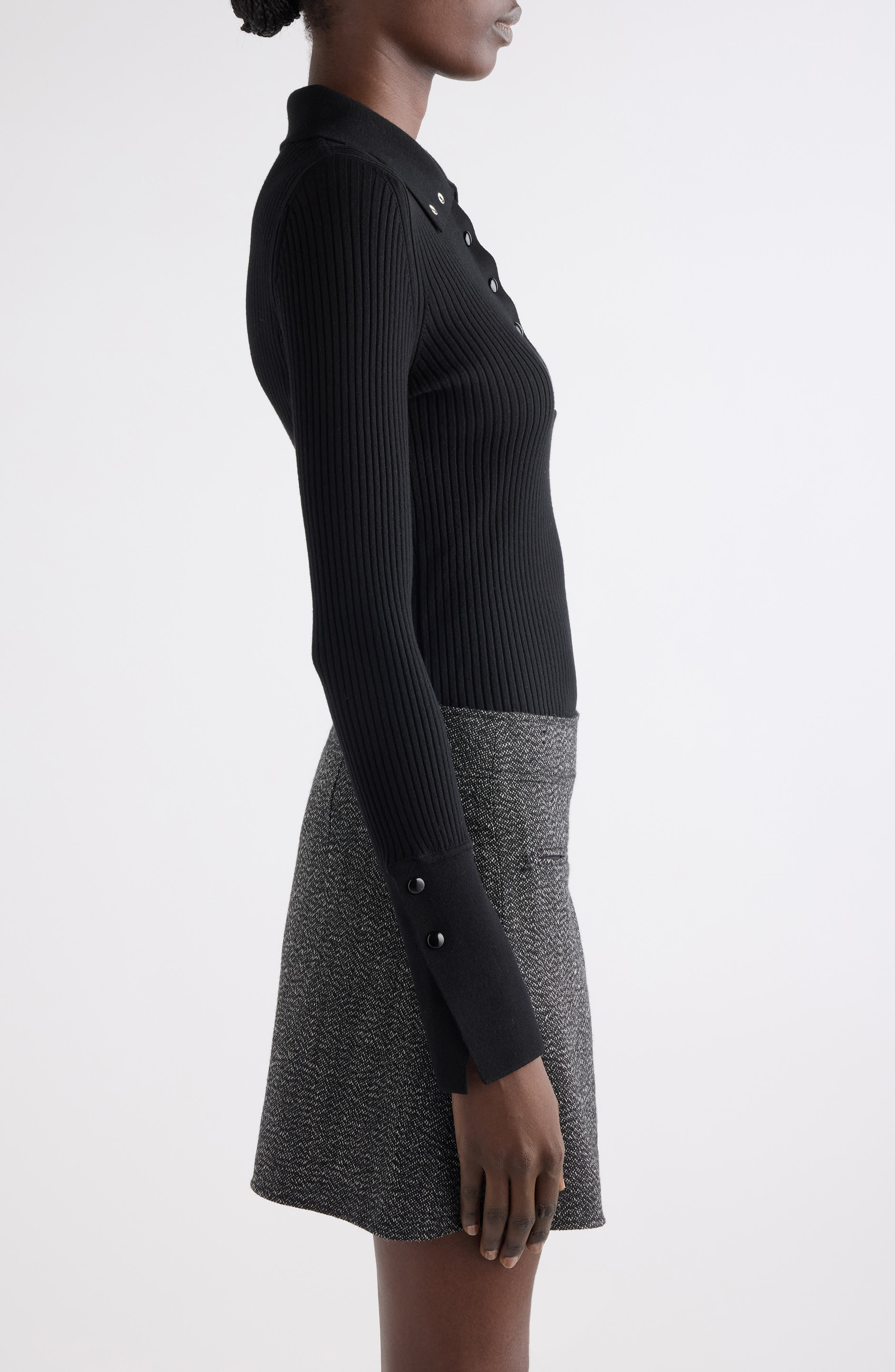 Courrèges Light Rib Cotton & Merino Wool Half Snap Sweater in Black at Nordstrom - 4