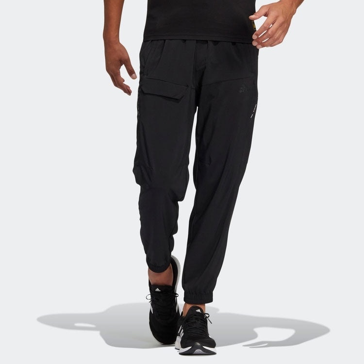 Men's adidas Solid Color Big Pocket Bundle Feet Casual Sports Pants/Trousers/Joggers Black HE9936 - 2