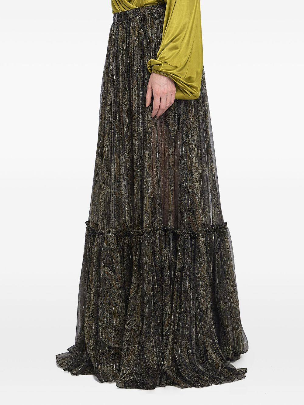 paisley metallic-fiber tiered skirt - 3